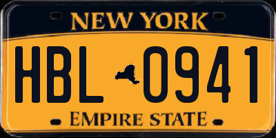 NY license plate HBL0941