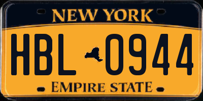 NY license plate HBL0944