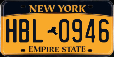 NY license plate HBL0946