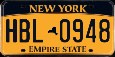 NY license plate HBL0948