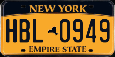 NY license plate HBL0949