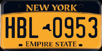 NY license plate HBL0953