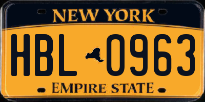 NY license plate HBL0963