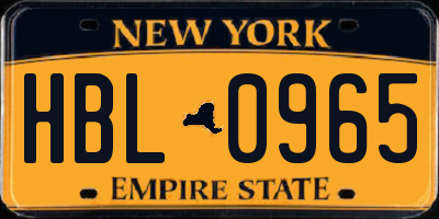 NY license plate HBL0965