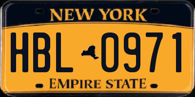 NY license plate HBL0971