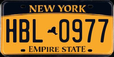 NY license plate HBL0977