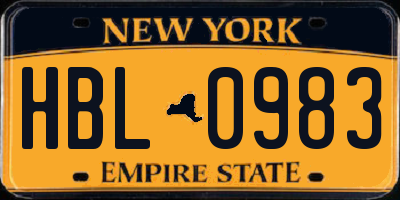NY license plate HBL0983