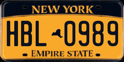 NY license plate HBL0989