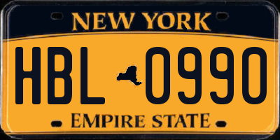 NY license plate HBL0990