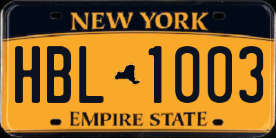 NY license plate HBL1003
