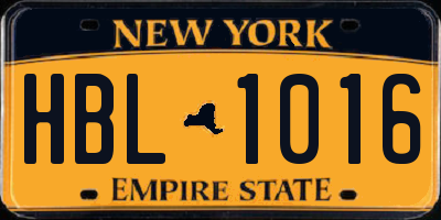 NY license plate HBL1016