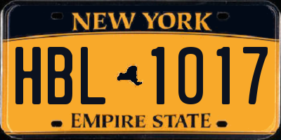 NY license plate HBL1017