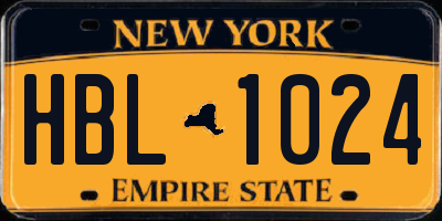 NY license plate HBL1024