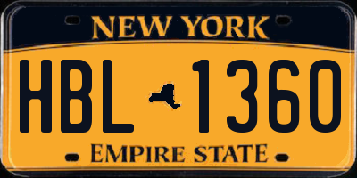 NY license plate HBL1360