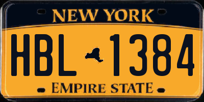 NY license plate HBL1384