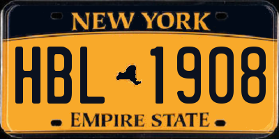NY license plate HBL1908