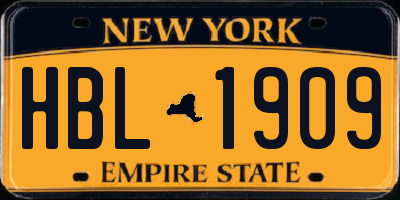 NY license plate HBL1909