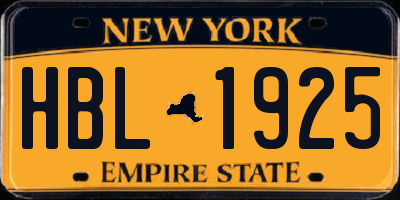 NY license plate HBL1925