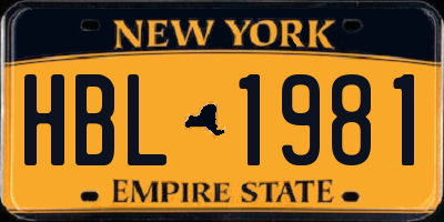 NY license plate HBL1981