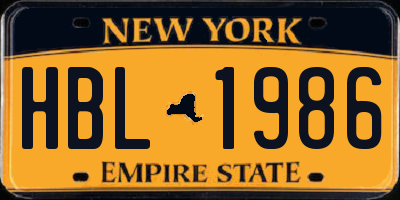NY license plate HBL1986