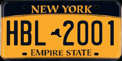 NY license plate HBL2001