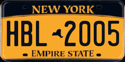 NY license plate HBL2005