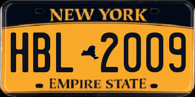 NY license plate HBL2009