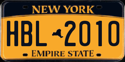 NY license plate HBL2010