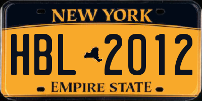 NY license plate HBL2012