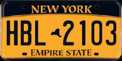 NY license plate HBL2103
