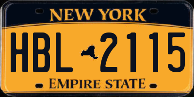 NY license plate HBL2115