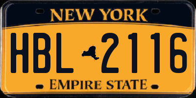 NY license plate HBL2116