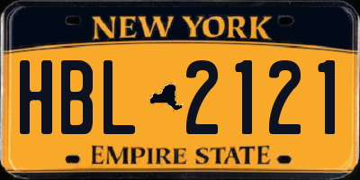 NY license plate HBL2121