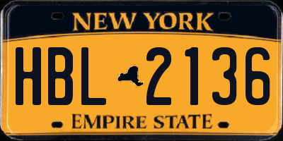 NY license plate HBL2136