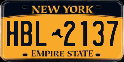 NY license plate HBL2137