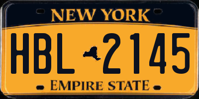 NY license plate HBL2145