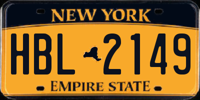 NY license plate HBL2149