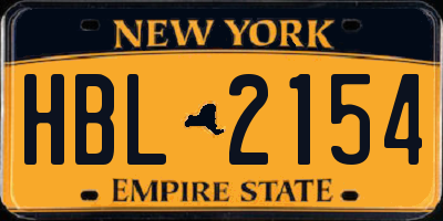 NY license plate HBL2154