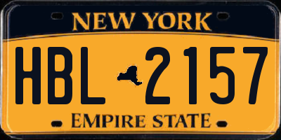 NY license plate HBL2157