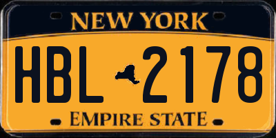 NY license plate HBL2178