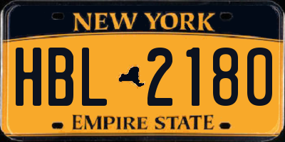 NY license plate HBL2180