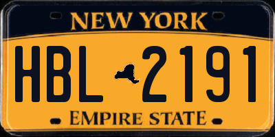NY license plate HBL2191