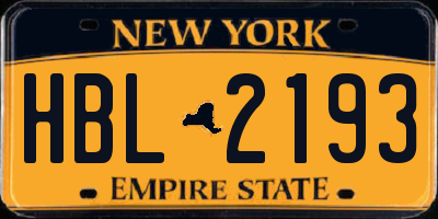 NY license plate HBL2193