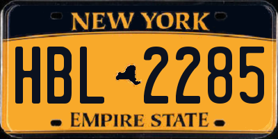 NY license plate HBL2285