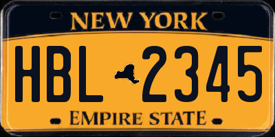 NY license plate HBL2345