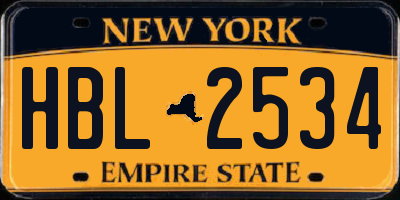 NY license plate HBL2534