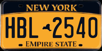 NY license plate HBL2540