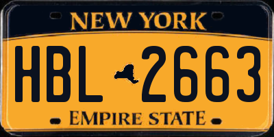 NY license plate HBL2663