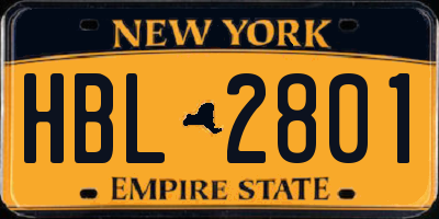 NY license plate HBL2801
