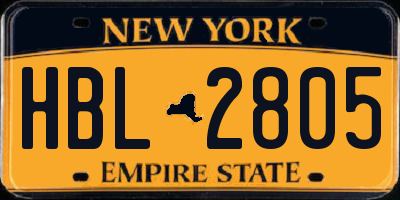 NY license plate HBL2805